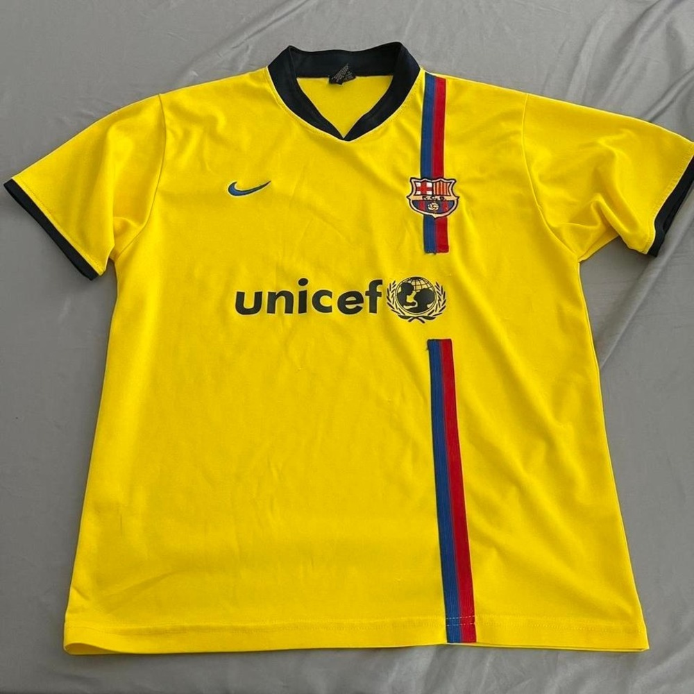 Barcelona 2007-08 third kit yellow soccer jersey football shirt